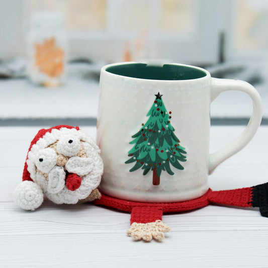 Funny Christmas Splat Santa Coaster Crochet Pattern PDF, Amigurumi Santa Mug Rug Holiday Decor, DIY Crochet Christmas Gift Idea