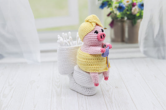 Crochet Me-Time Piggy Pattern Amigurumi Cute Pig in Towel Handmade Plush Bathroom Decor Funny Gift Holder for Her Relaxing Spa Toy DIY Idea
