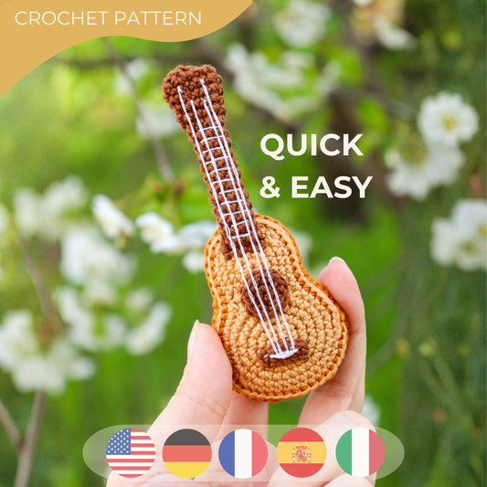 Crochet Guitar Pattern, Amigurumi Musical Instrument Tutorial, Acoustic Guitar Keychain PDF, Music Lover Gift DIY, Miniature Guitar Crochet