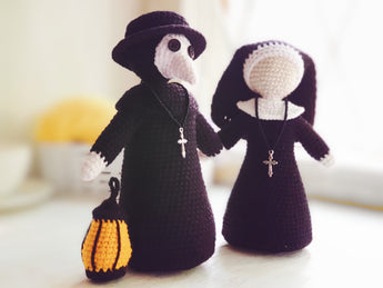 Patrons au crochet Couple pandémique : Plague Doctor + Nun Doll PDF / Tutoriel de téléchargement instantané