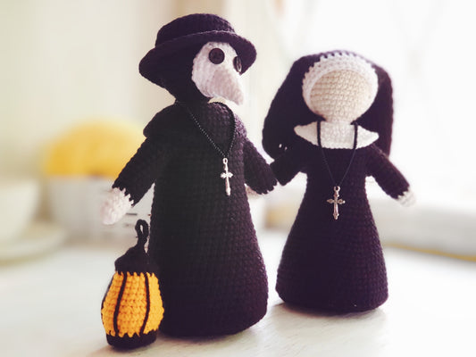 Crochet patterns Pandemic couple: Plague Doctor + Nun Doll PDF / Instant Download tutorial