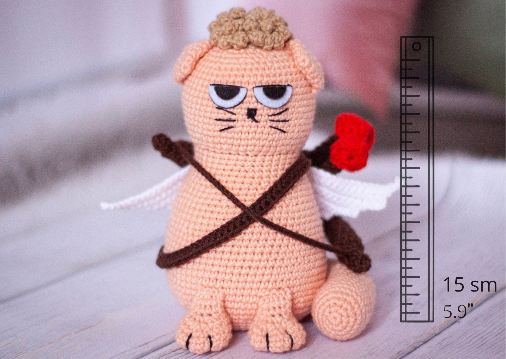 Patrones de crochet regalo San Valentín amigurumi Gato Cupido PDF / Tutorial Descarga Instantánea